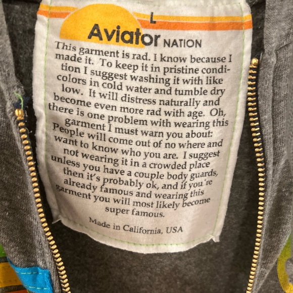 Aviator Nation Hoodie Gray Copilot Five Stripe Rainbow Full Zip Knit Jacket - Picture 7 of 9